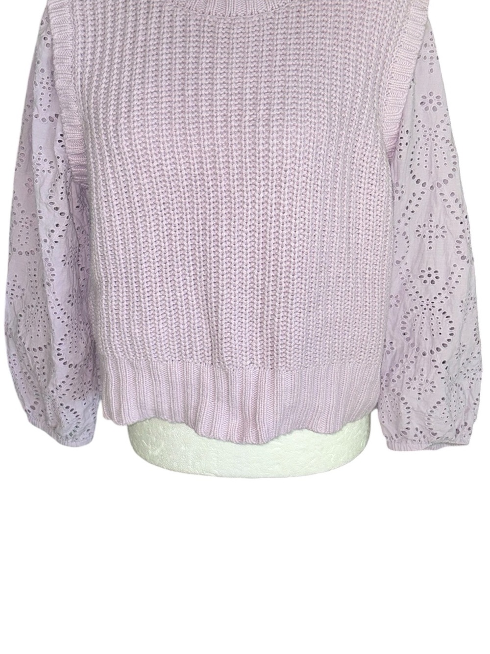 Rails Dhalia Lilac Eyelet Lace Knit Cropoed Crewneck Sweater - M - Picture 7 of 14